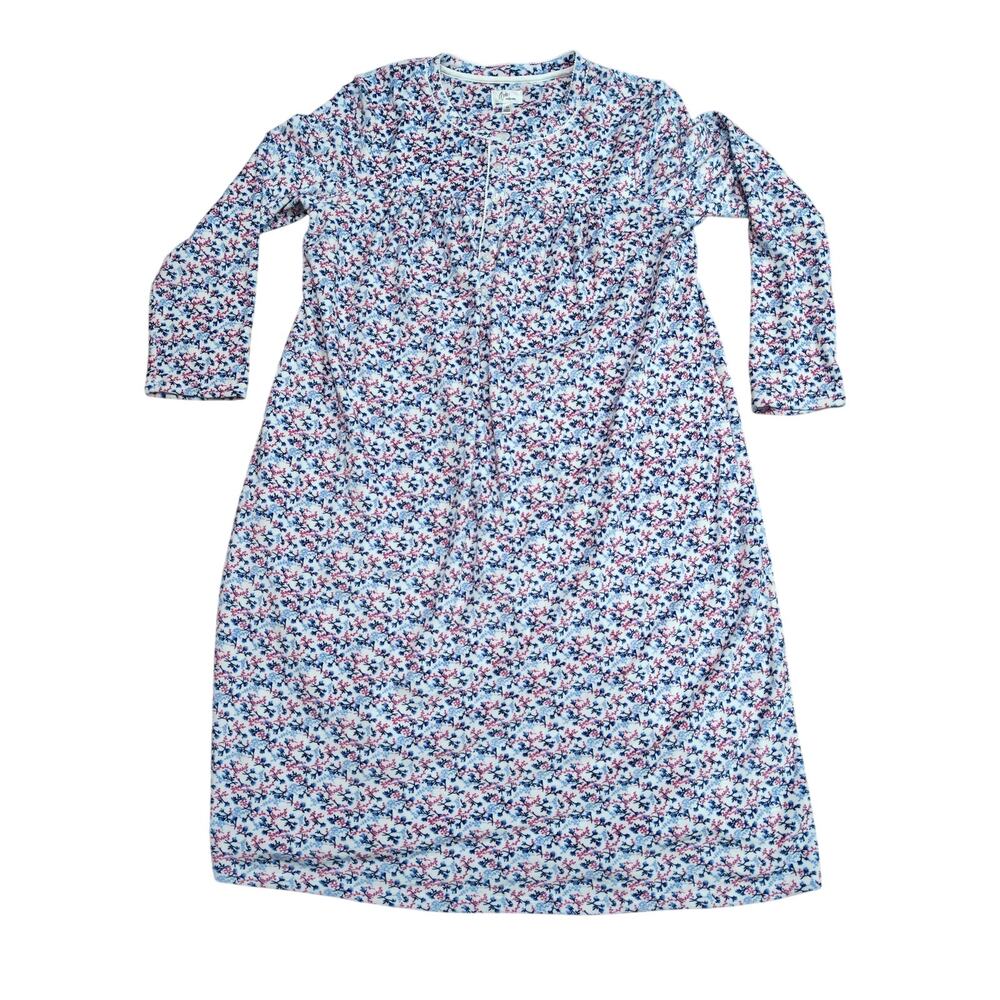 Aria Nightgown Floral Blue Pink Fleece Modest Cozy Womens Medium